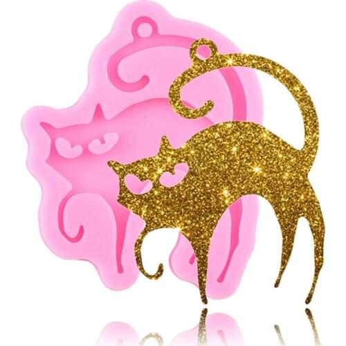 Shiny Glossy Halloween Cat Silicone Molds DIY Craft Epoxy Resin Jewelry Making Keychain Mold Polymer Clay Pendant Charms Moulds