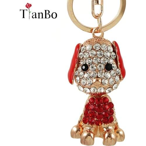 Enamel Dalmatian Dog Red Heart Crystal HandBag Pendant Keyrings Keychains For Car key chains holder women jewelry