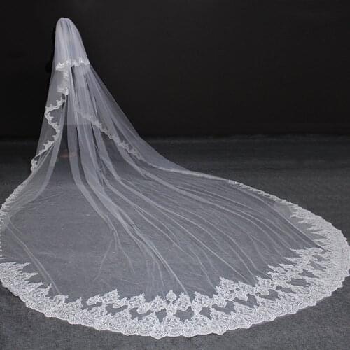 High Quality 5 Meters Neat Sparkle Sequins Lace Edge 2T Wedding Veil with Comb 5M Long Luxury 2 Layers Bridal Veil