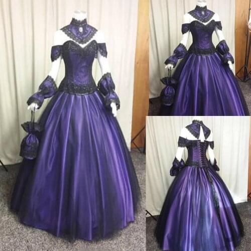 Interview with a Vampire Black Purple Cosplay Gown Dress Vintage Gothic Wedding Gown Back Lace Up Cusotm Made H001