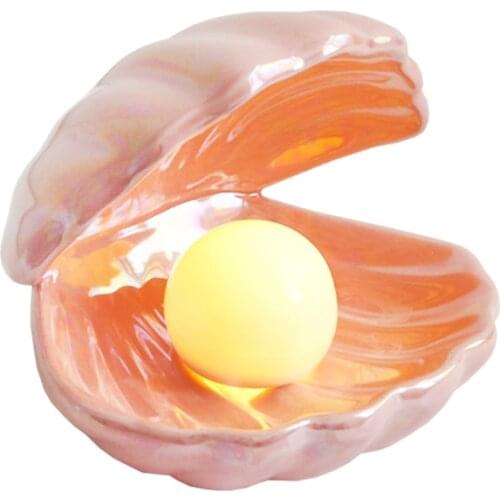 1pcs Ceramic Night Light Desktop Decoration Shell pearl Shaped Light Bedroom Bedside Lamp Pink White LED Table Lamp for Home