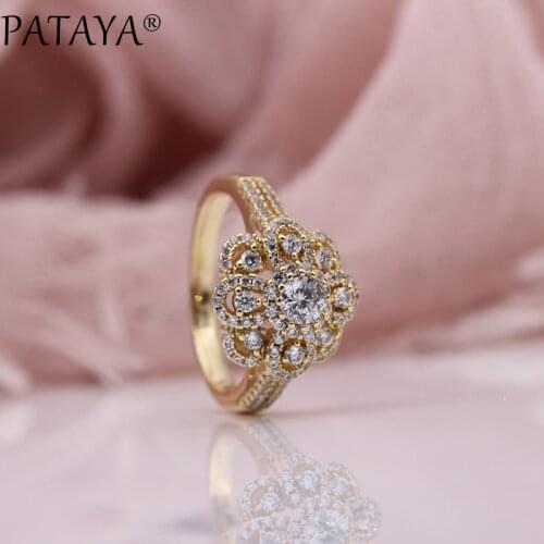 PATAYA New Petal Micro Wax Inlay Ring Women Fashion Wedding Luxury Noble Fine Jewelry 585 Rose Gold White Natural Zircon Rings