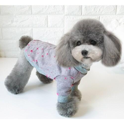 Puppy pet costumes vests with small dots decor autumn small dog plus velvet fabric two feet dog clothes