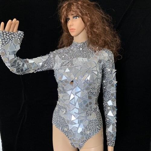 Leotard Dance Performance clothing Sexy singer Costume stag Dance Wear Mirrors Stones mirror Bodysuit