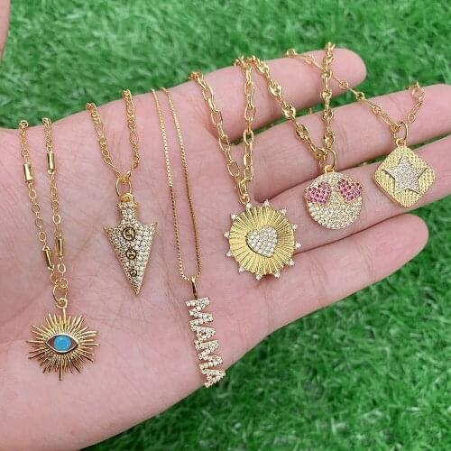 Hot Sale Designer Evil Eye Gold Plated Necklace Sapphire Color Pendants Jewelry