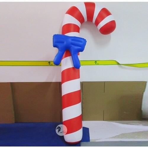 Cute Christmas Decoration Cane Candy Bow Giant Inflatable Red White Candy Balloon