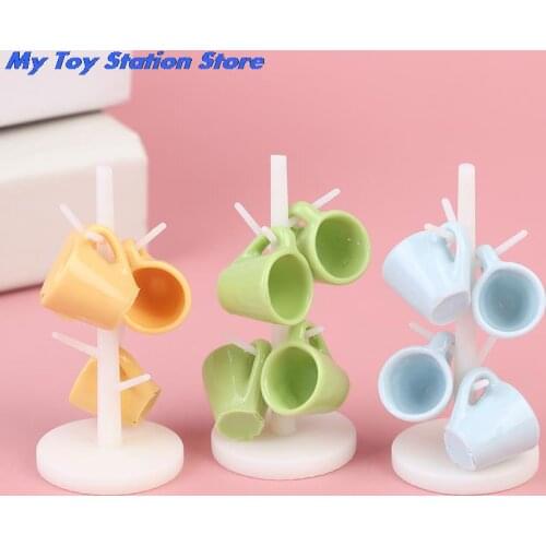 Dollhouse Miniature Dining Room Bar Furniture With Cup Wine Cups Plastic Rack Stand Holder Model For Dollhouse Decals