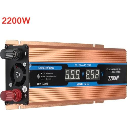 Inverter 500/1200/2200W DC 12V/AC 220V Voltage Transformer Pure Sine Wave Power Inverter Smart Double LCD display Car Power