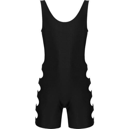 Mens Gymnastic Leotard Bodysuit for Exercise Cycling Solid Color Slim Fit Jumpsuit Sleeveless Hollow Out Workout Running Fitness