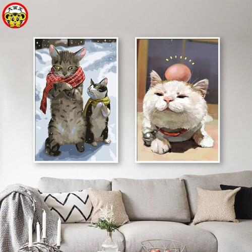 Painting by numbers art paint by number Diy Lovely Cat Illustrator Hand Filled Color Decoration Painting