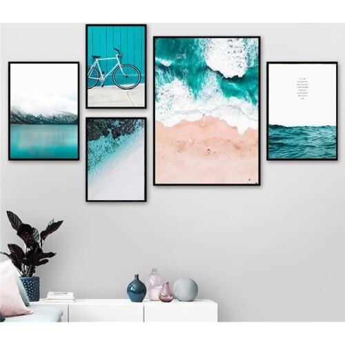 Ocean Waves Blue Sea Beach Wall Art Poster Sea Beach Landscape Canvas Prints Painting Scandinavian Art Room Decoration Pictures