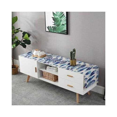 Blue Feather Table Flag Dust-proof cotton and linen TV cabinet cover Living room decoration Essential table runner Customizable