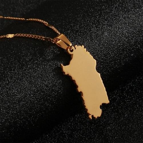 Stainless Steel Italy Sardinia Map Necklace Gold Color Sardegna Jewelry