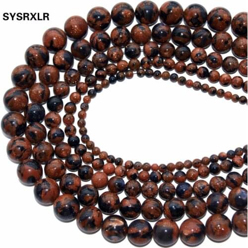 Wholesale Color Mixture Gold Sand Stone Round Loose Spacer Beads For Jewelry Making Charm Diy Bracelet Necklace 6 8 10 12 MM