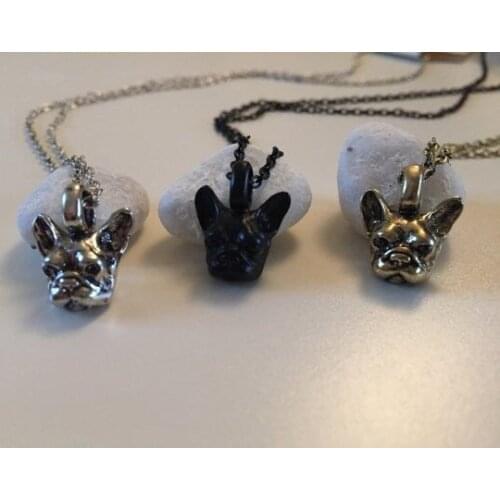 Trendy New Vintage Hippie French Bulldog Head Pendant Necklace Antique Silver/Bronze/Gun Black Color Women Men