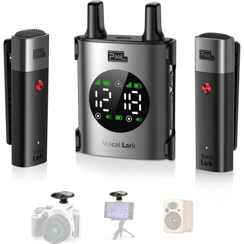 Pixel Voical Lark Wireless Microphone System 2.4GHz Interview Lavalier Lapel Mic Receiver Kit 1to1 1to2 for Phones DSLR Tablet
