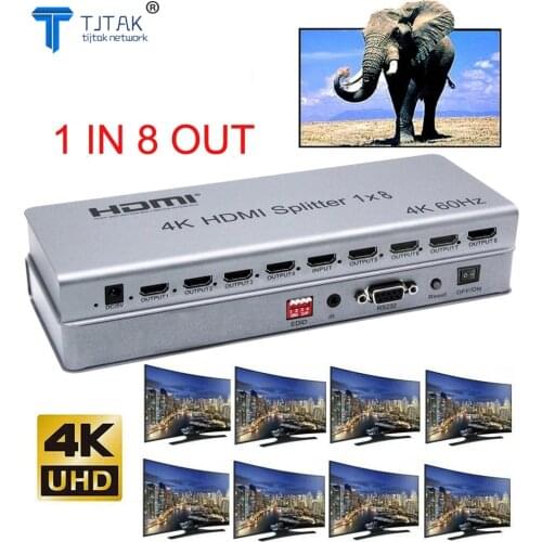 4K 1x8 HDMI 2.0 Splitter 1 IN 2 4 6 8 Output 1x2 1x4 HDMI Splitter Video Converter 4K 60HZ 3D EDID RS232 for PS4 PC DVD To TV
