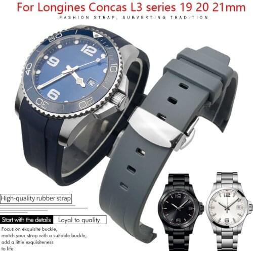 19mm 20mm 21mm New Style Rubber Watch Strap Black Blue Grey Green Waterproof Watch Bands for Longines Conquest for Men Bracelet