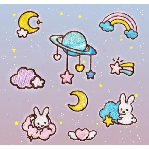 2021 Rainbow Moon Self-adhesive Patches for Clothes DIY Stripes Iron on Appliques Dogs Mobile Phone Stickers Embroidery Badges