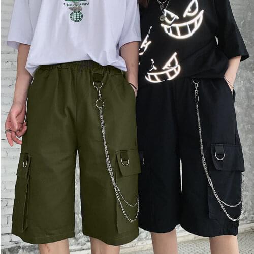 Big Pocket Punk Clothing Baggy Sweat Shorts Men High Waist Summer Black Biker Korean Fashion Cargo Short New Style Mans