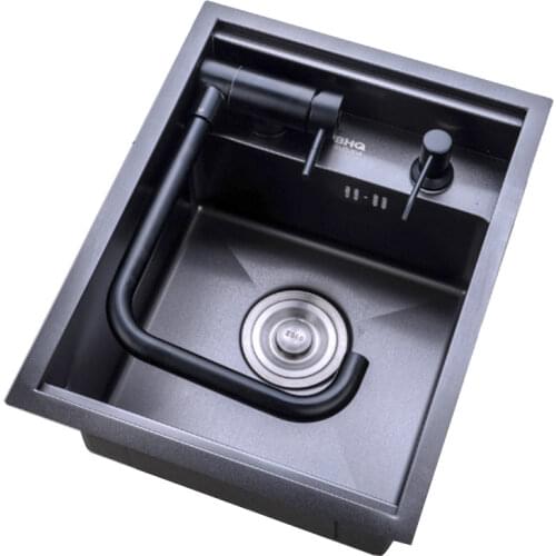 Hidden Black Kitchen Sink Bowl Bar Stainless Steel for Balcony Sink Black Bar Sink with Water Tap Kitchen Sink 45x55cm 4870