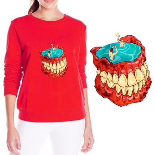 Tooth Model Swimming Pool Iron on Heat Transfer Printing Patches Sticker for Clothes DIY Appliques Washable Patch Wholesale 2018