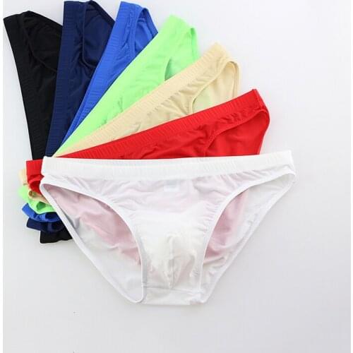 7Pcs/Lot Sexy Mens Brief Breathable Ultra Thin Smooth Ice-Silk Summer Brief U Convex Underwear Ropa Interior Hombre Panties