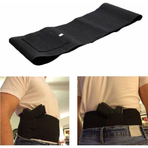 Outdoor Durable Tactical Adjustable Belly Band Waist Pistol Gun Holster Belt Universal Concealed Carry with 2 Mag Pouches