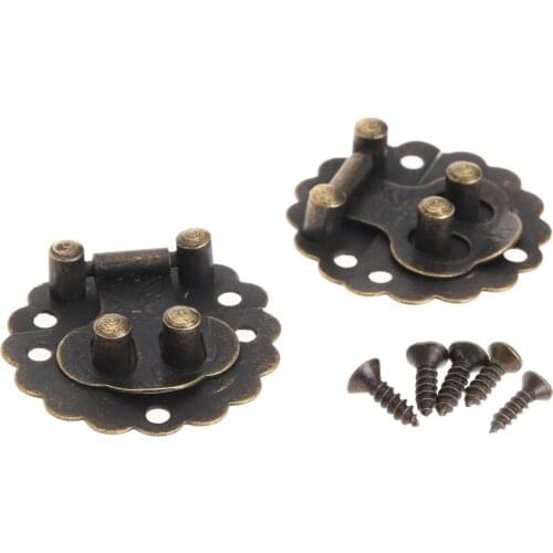 10Pcs Bonze Vintage Decorative Latch Jewelry Gift Wooden Suitcase Case Hasp Latch Hook Round Chest Locks For Boxes+Screws