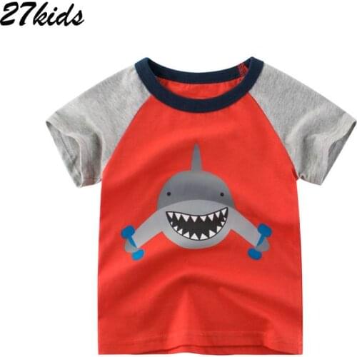 27kids Shark Animal Print Children Kids t-shirts for Boys Tops Clothes Summer Kids Short Sleeve Clothing Kids T Shirt
