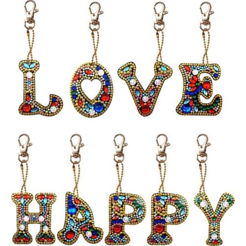 5D DIY Special Diamond Painting Keychain Cross Stitch Embroidery Love Letters Shaped Keychains Women Girl Bag Pendant Gift