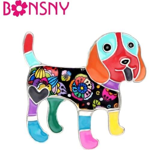 Bonsny Statement Metal Enamel Beagle Dog Brooches Cute Cartoon Animal Jewelry Pin For Scarf Clothes Women Girls Decoration Gift