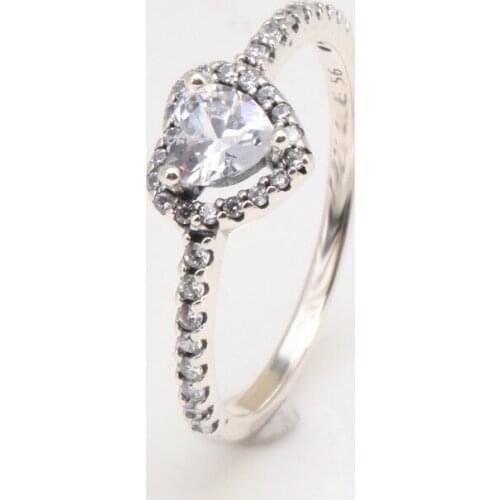 Authentic 100% 925 Sterling Silver Noble Heart Wedding Ring With Crystal Original Jewelry