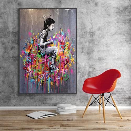 Graffiti Street Art Banksy Canvas Paintings Posters and Prints A Boy Ride Canvas Pictures Cuadros for Living Room Decor