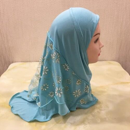 H1357 beautiful small girl hijab with net layers muslim scarf islamic hats arabic amira hijab