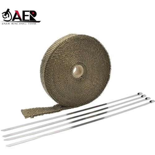 JAER 5M 10M 15M Exhaust Heat Wrap Roll for Motorcycle Fiberglass Heat Shield Tape with Stainless Ties Universal