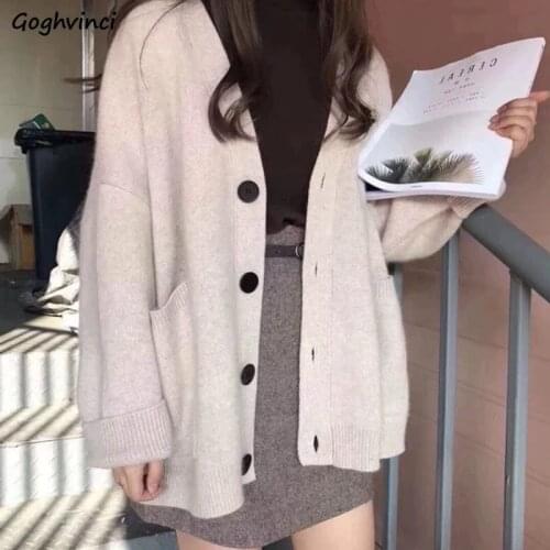 Cardigan Women Single Breasted Solid Office Ladies Simple Elegant Fashion Korean Chic Sweater Outwear Female Leisure Loose Chic
