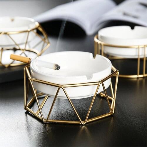 Ceramic Metal Ashtray Geometry Hollow Tray Office Living Room Trend Simple White Ashtray Decoration Cigarette Accessories Tool