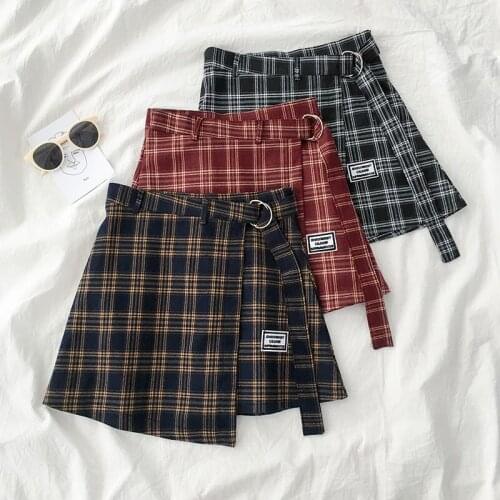 3 colors S-L 2019 autumn and winter Women Shorts Skirts Korean High Waist A-line Shorts girls plaid irregualr shorts G926