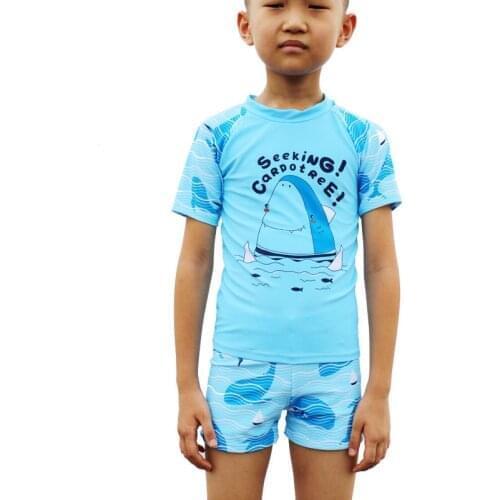 Boys Two Piece Swimsuits Children Swimwear Boy Cartoon Shark Kids Bathing Suits Short Sleeve Clothes For Swimming Boy Beachwear