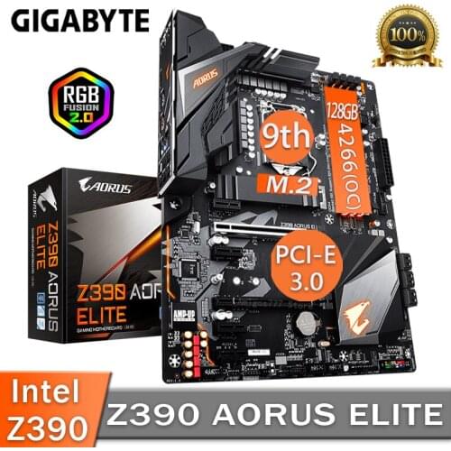 LGA 1151 Gigabyte Z390 AORUS ELITE Motherboard DDR4 64GB PCI-E 3.0 M.2 SSD i9 i7 i5 i3 Desktop Z390 Placa-Mãe 1151 Gaming ATX