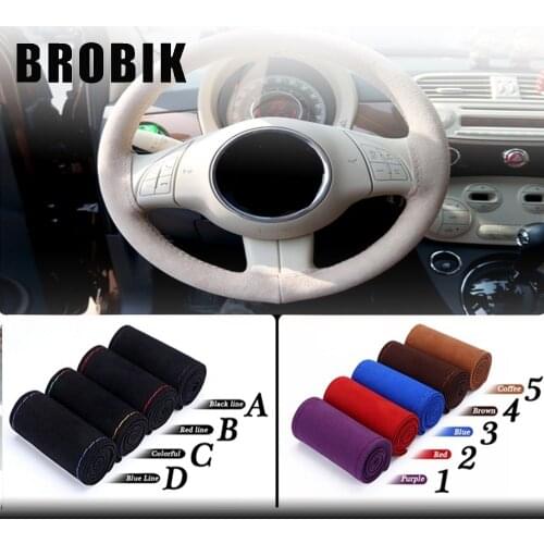 BROBIK 38CM Universal Real Suede Braid On Steering Wheel Breathable & Odor Car Short Plush Steering-wheel Cover