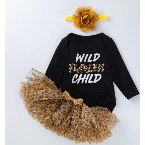 Autumn Baby Girl Clothes Sets Long Sleeve Romper Tops Leopard Tutu Skirt Clothes 3PCS Outfits 0-2Y