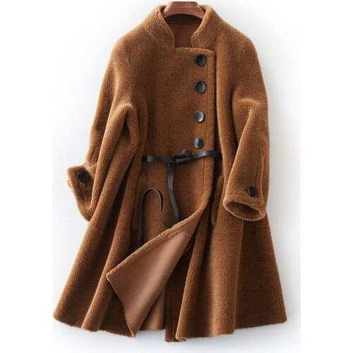 2020 Real Sheep Shearling Fur Coat Female Korean Long Jackets Winter Jacket Women 100% Wool Coats Chaqueta Mujer MY4000