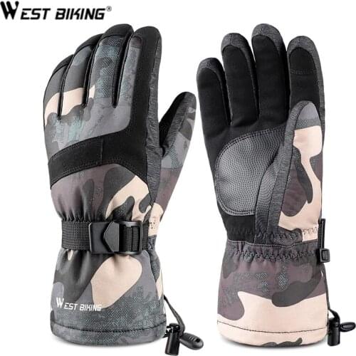 WEST BIKING Ski Thermal Gloves Winter Warm Fleece Leather Gloves For Outside Cold Weather Waterproof Touchscreen Skating Riding
