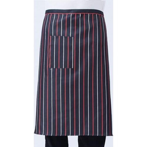 Striped Plaid Half-Length Short Waist Apron with Pocket Catering Chef Waiter Bar