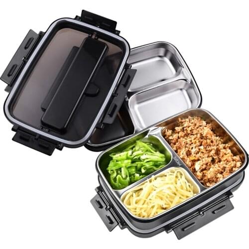 Stainless Steel Portable Lunch Box with 3 Compartments Lunch Box Leakproof Microwave Food Container Tableware Kitchen accessory