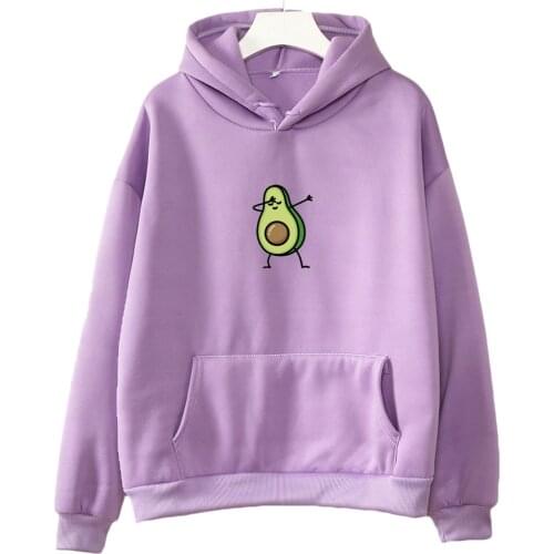 Korean Harajuku Casual Black Hoodie Women Funny Cartoon Avocado Print Best Friend Sweatshirt Ladies Pullover Long Sleeve Tops