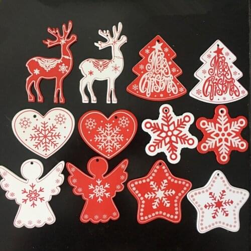 10pcs Colored Deer Star Heart Wooden Discs Unfinished Predrilled Natural Wood Slices for Crafts Wooden DIY Christmas Ornaments