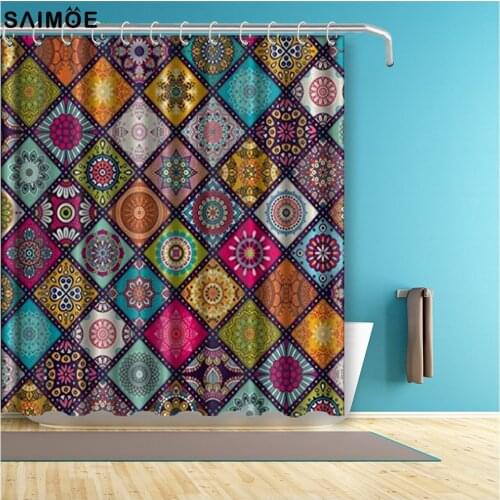 Retro Indian Mandala Shower Curtain Moroccan Bathroom Curtains Waterproof Fabric Bohemian 3D Colorful Flower Home Bathtub Decor